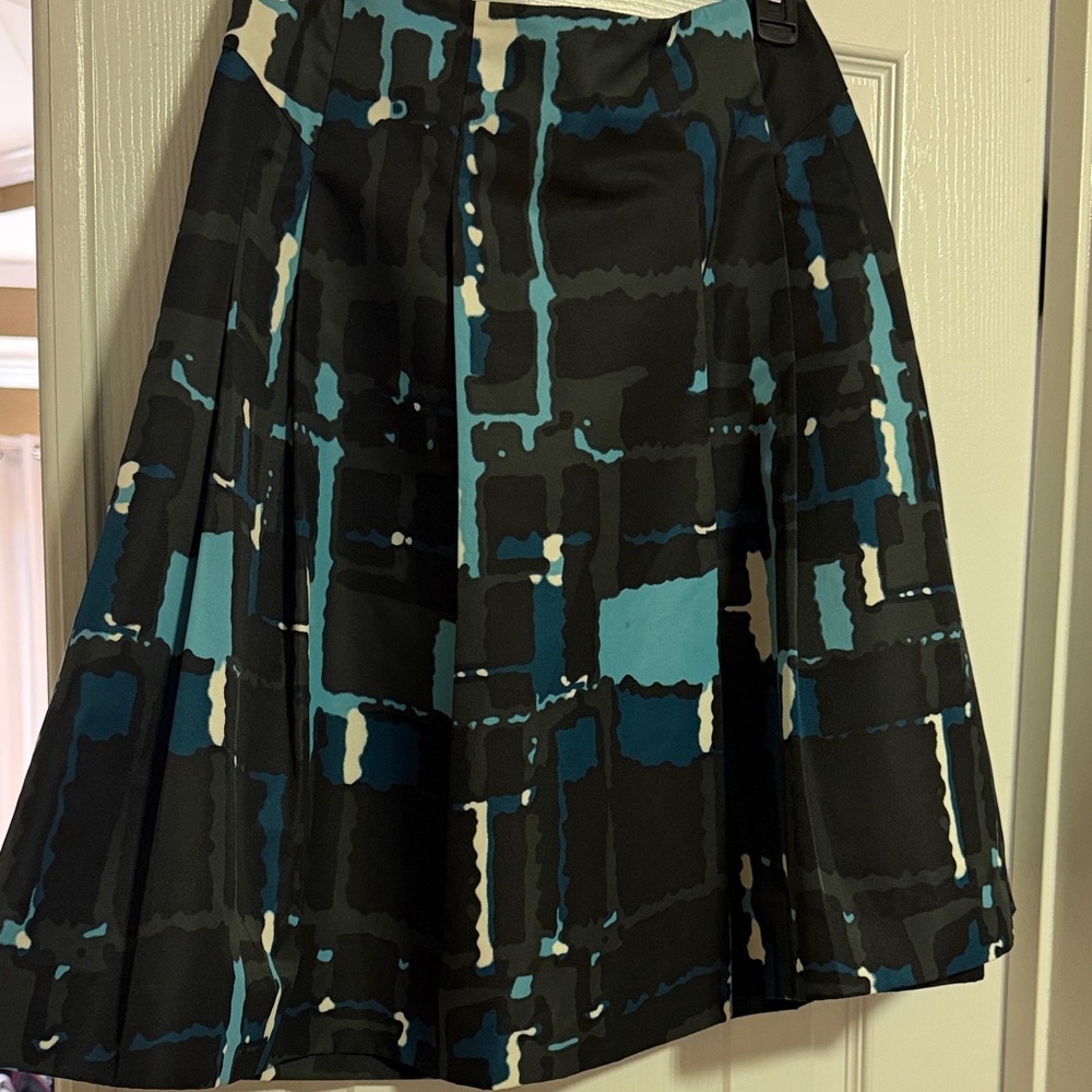 Express Black and Blue Geometric A-Line Skirt